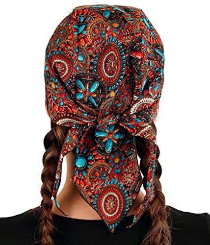 Sparkling EARTH - American Made Skull Caps Doo Rags Do Rag Durag Headwrap Head Wraps Skullies - Made in The USA! - color: Indian Jewelry Coral (Southwest Inspired)