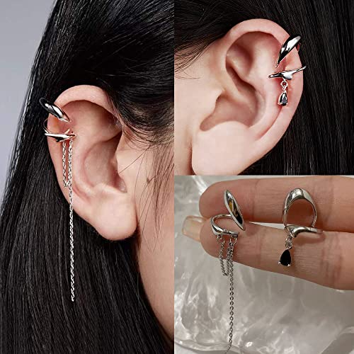 35 PCS Gold Silver Adjustable Ear Cuffs Earrings for Women Non-Piercing Cartilage Clip on Earrings Wrap Ear Jewelry Set,Punk Snake Butterfly Claw Stud Earrings for Women Gift - color: Silver