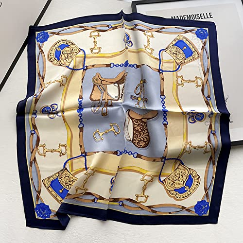 FEIBOON Mulberry Silk Scarfs Neck Scarf 21" Small Square Scarfs hair scarf bandana Neckerchief Headscarf for Women - color: Blue White Yellow Classic