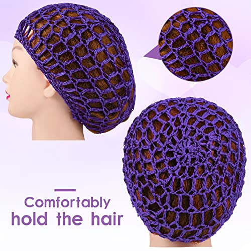 Geyoga 4 Pieces Mesh Crochet Hair Net Rayon Knit Snood Hat Thick Short Women Hairnet Snoods Cover Ornament for Sleeping (Black, Purple) - color: Black, Purple