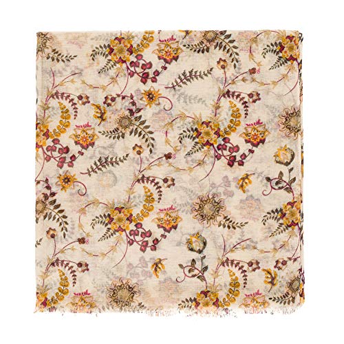 MELIFLUOS DESIGNED IN SPAIN Scarf for Women Lightweight Floral Flower Scarves for Summer Fall Shawl Wrap - color: Barcelona Collection 6 - Beige Elegant Flower