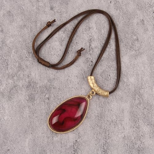 Leather Necklace for Women Large Pendant Hippie Choker Necklace Vintage Sweater Necklace Chunky Boho Necklaces for Women - style: Long Pendant Necklace Boho