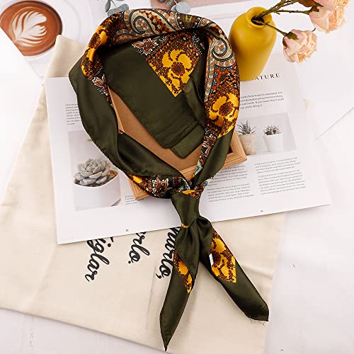 NZKNP Silk-Like Head Scarf - Women's Bandana Wraps - color: 17-dark Green Flower, size: 35"*35"