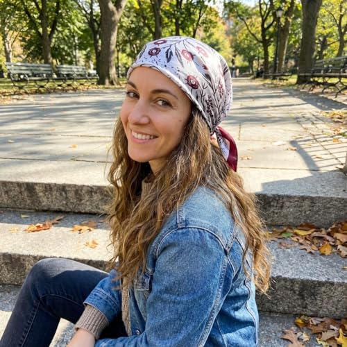 Women's Small 21 inch 100% Silk Scarf Bandana for Head Neck Hair | 100% Mulberry Silk Lightweight Designs Gift-Ready Packaging For Hair Fashion 21"x21" Printed - color: 209red White