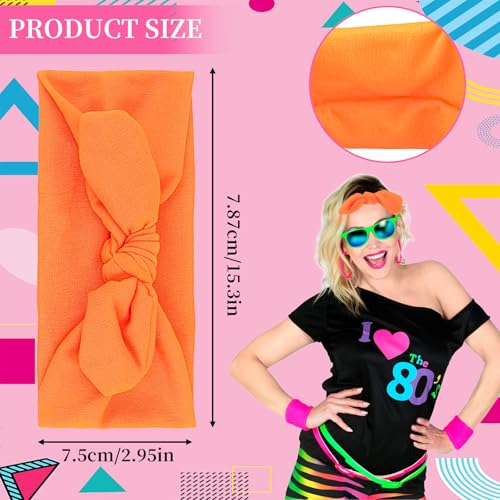 KICOSY 4PCS Neon Bow Headbands for Women - 80s Style Colorful Knotted Hair Bands, Retro Workout & Casual Hair Accessories