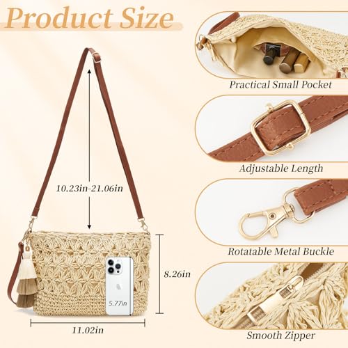 Small Straw Purse for Women Summer Clutch Purses Beach Woven Envelope Bag Raffia Shoulder,Straw Crossbody Bag boho - color: Flower Beige