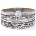 VIBILIA Boho Leather Wrap Bracelets for Women Multi-Layer Bracelets with Strong Clasp Jewelry for Women - color: 01-Heart-Silver