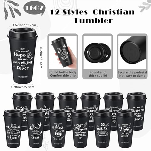 Skylety 12 Set/48 Pcs Christian Gifts for Men Religious Gift Set 16 oz Bible Scripture Cups with Lids Mini Spiral Notebooks Pens Keychains for Dad Husband Birthday (Black) - color: Black