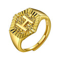 U7 Initial Ring Wedding Band for Men Women 18K Gold Plated Statement Hexagon A-Z Letter Jewelry Personalized Stackable Signet Rings - color: H