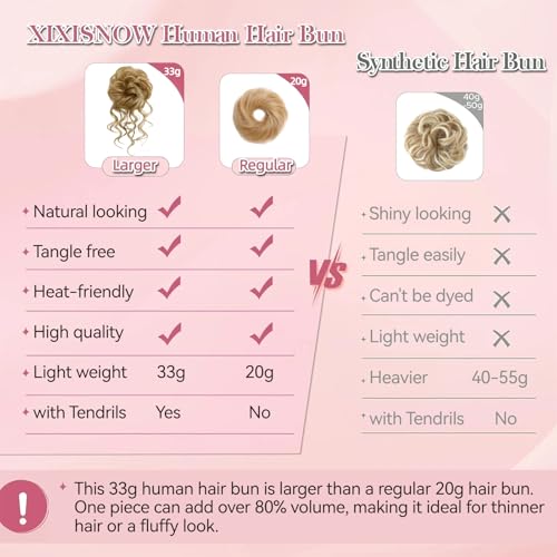 Real Human Hair Messy Bun Piece for Women Messy Buns Extension Scrunchie Updo Chignon Fullness Bun Extensions for Thin Hair Lightweight Daily Updos Hairpiece with Tendrils Golden Blonde - color: Golden Blonde