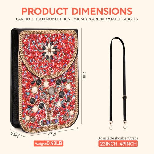 Small Beaded Crossbody Bag for Women, Boho Cell Phone Shoulder Purse Wallet with Handcrafted Colorful Beads - color: Tree-5