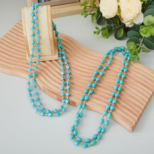 Henoyso 2 Pcs Turquoise Beads Necklace 47.5 Inch Long Endless Necklace Multi Strand Layer Knotted Homemade Jewelry - style: Classic