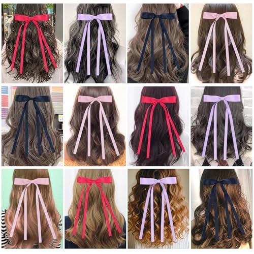 WORTL Hair Bows Clips Coquette Ribbon Bowknot with Long Tail Princess Hair Bows French Barrettes Hair Accessories for Women Girls 16PCS (Rose red, Dark Blue, Purple, Pink) - color: Rose red, Dark Blue, Purple, Pink