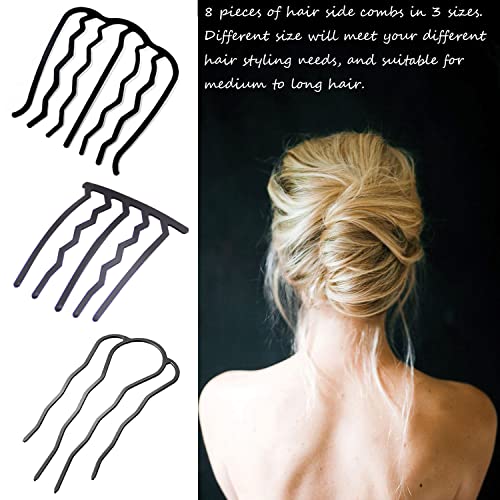 8 Pieces Hair Side Combs, Metal Hair Fork Clip Hair Pins for Buns Hair Updo U-Shape Hair Sticks for Women Hair Styling Tool Accessories - color: Black in 3 styles