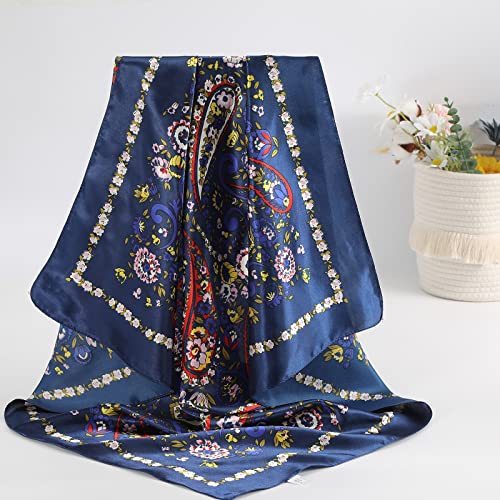 CHLINS 35" Satin Square Hair Scarf Bandanas - 3Pcs Large Silk Head Scarves Lightweight Sleeping Hair Wraps for Women - color: Black+blue+red