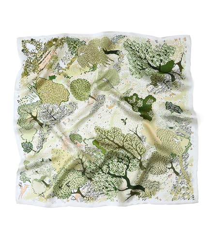 STARWHISPER 100% Pure Mulberry Silk Square Scarf-27''x27 Lightweight Hair Scarves Headscarf Night Sleeping with Gift Packed - color: Green Harmony
