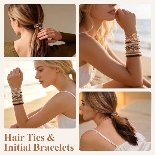 Boho Hair Ties, 10 PCS Cute Bands for Thick or Thin Hair, No Damage Elastic Bracelets, Hair Accessories for Women-Letter O