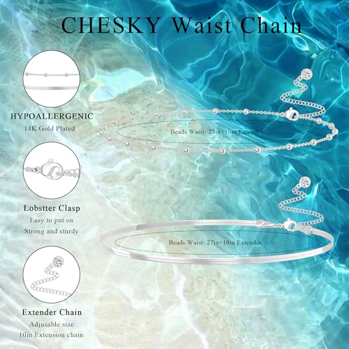Risamil Waist Chain for Women, Dainty Gold Plated Belly Chain for The Waist Adjustable Waterproof Sexy Bikini Satellite Beads Sparkle Chain Simple Body Chain Summer Jewelry Gifts for Women - style: Snkae2