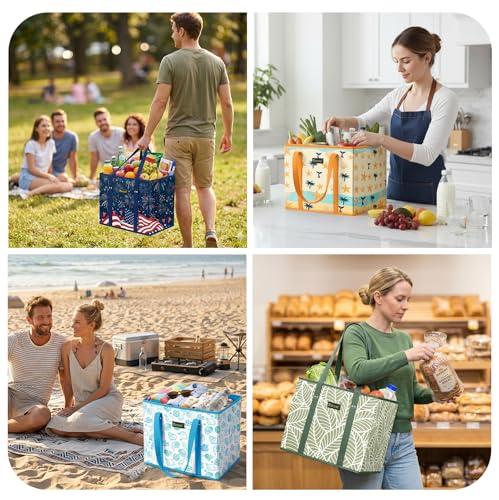 BALEINE 3Pk Reusable Grocery Bags, Foldable Shopping Bags for Groceries with Reinforced Bottom & Handles (Freedom Celebration) - color: Freedom Celebration, size: 3 Pack