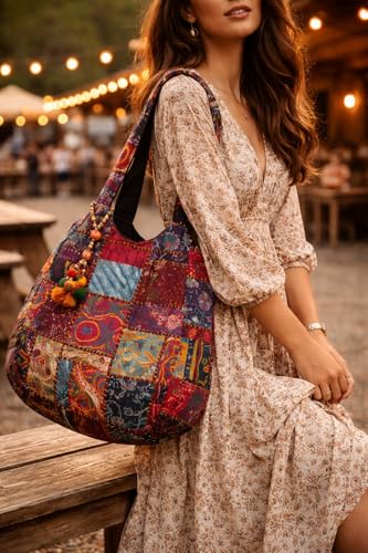 Red Colorful Large Women Shoulder Bag Tote Market School Laptop Daily Casual Everyday Comfortable Boho | Colorful