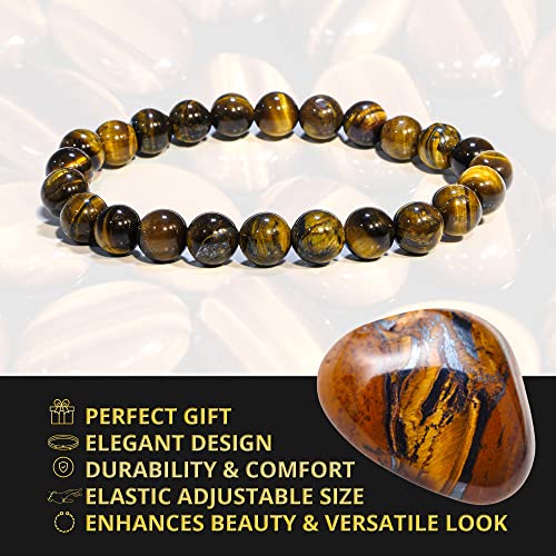 ANAYA AGATE Healing Crystal Bracelet for Women and Men – 8mm Round Beaded Bracelet for Men and Women – Unisex Stretchy Gemstone Bracelet for Healing and Protection - color: Tiger Eye