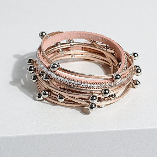 Artilady Leather Wrap Bracelets for Women - Pearl Bracelets Handmade Clasp Bangle Bracelet with Beads Jewelry Gift for Women and Mother - style: Rose Gold