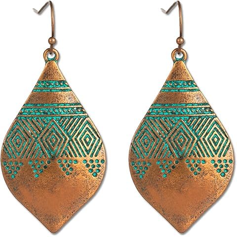 KaFu Boho Earrings For Women Vintage Unique Gypsy Ethnic Dangle Drop Earrings Handmade Bohemian Carved Texture Round Statement Earrings Jewelry Gifts - color: Boho-13