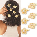 ANBALA 6Pcs Small Gold Hair Clips 2 Styles Elegant Flower Alligator Clips with Pearl and Rhinestone, Small Floral Gold Hair Accessories for Women Girls