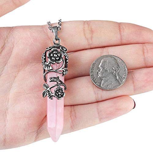 Top Plaza Antique Silver Flower Wrapped Natural Quartz Gemstone Healing Crystal Necklace 5pcs/Set - color: 5pcs/set