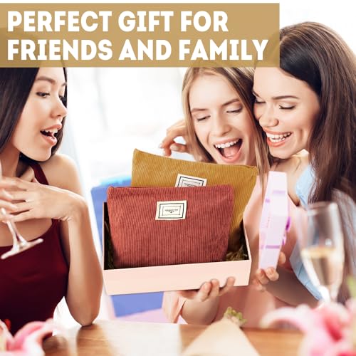 Sanwuta 4 Pack Velvet Makeup Bag Cosmetic Bag for Women Large Capacity Corduroy Pouch Zipper Canvas Travel Toiletry Purse Make up Organizer Case Accessories(Yellow Brown Series,Plaid) - color: Yellow Brown Series