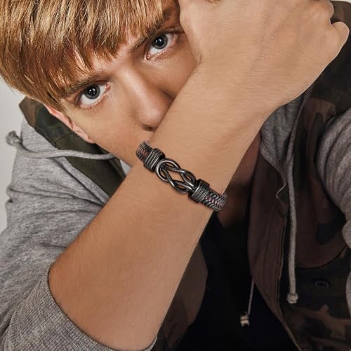 MEALGUET Men's Bracelets Gifts for Men - Brown Braided Leather Infinity Knot Bracelets Engraved Love Massage for Son Man Husband Boyfriend, Mens Bracelet Jewelry Gift for Birthday Valentine's - style: to my son