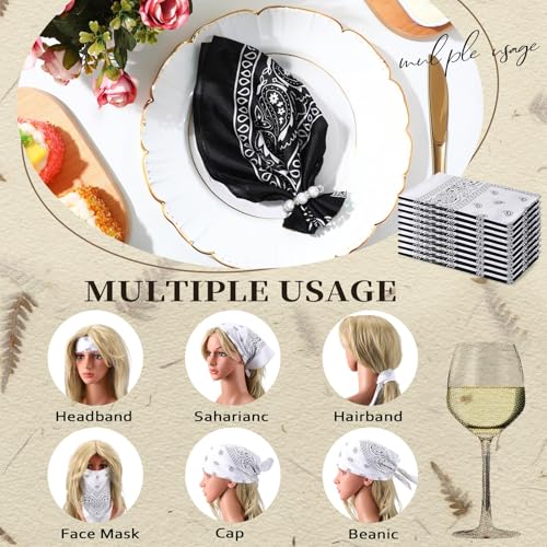 Suhine 24 Pcs Bandanas Bulk for Women Men 22 x 22 Inch Paisley Outdoor Headband Cowboy Handkerchief Summer - color: Black, White