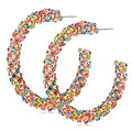 Rhinestone Hoop Earring for Women Sparkly Crystal Wrapped Hoop Dangle Earrings Statement Boho Gold Black Plated CZ Hoop Earring - color: C:Sparkle Colorful