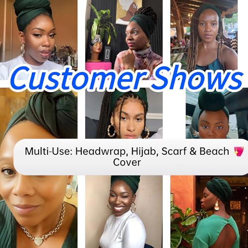 Harewom Head Wraps for Black Women Stretch Head Scarf Long African Hair Wraps Turban Headwraps Jersey Headbands - color: 1pcs -Dark Green
