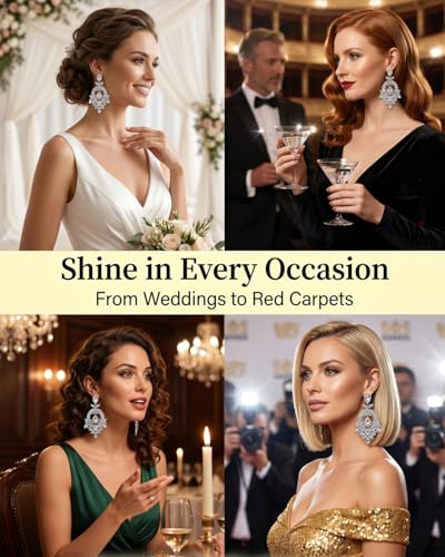 Silver Chandelier Earrings for Women Trendy, Oversized Big Crystal Rhinestone Statement Earrings Dangling Formal Pageant Earings Drag Queen Jewelry - color: Silver-01