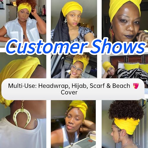 Harewom Head Wraps for Black Women Stretch Head Scarf Long African Hair Wraps Turban Headwraps Jersey Headbands - color: 1pcs -Bright Yellow