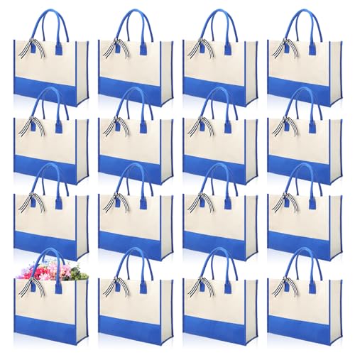 Reginary 12 Pack Canvas Tote Bags Initial Classic Present Personalized Canvas Beach Bag for Wedding, Birthday, Beach(Blue and White) - color: Blue and White