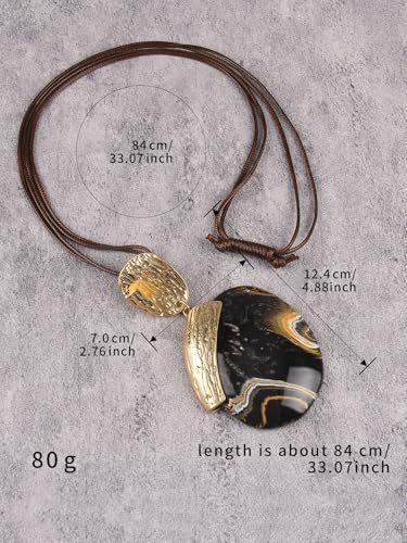 Leather Necklace for Women Large Pendant Hippie Choker Necklace Vintage Sweater Necklace Chunky Boho Necklaces for Women - style: Boho Long Necklace