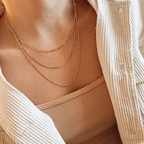 CHESKY Layered Necklaces for Women, 14K Gold Plated Chain Necklace Women Trendy Cuban Link Paperclip Chain Toggle Clasp Necklace Fashion Chunky Jewelry for Women - style: Paperclip/Box-GD