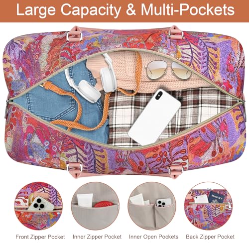 ITIEZY Weekender Overnight Bag for Women - Large Travel Duffel Bag with Shoe Compartment, Gym Duffel Bag Hospital Bag Carry On Tote Bags for Airplanes with Crossbody Bag Toiletry Bag 3Pcs Set - color: 8a-Pink