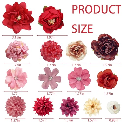 21 Pieces Silk Flower Hair Clip Women Aesthetic Boho Floral Hair Barrettes Handmade Rose Bride Barre Hair Accessories Wedding(Red) - color: Red