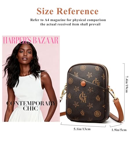 myfriday Vintage Crossbody Phone Bag for Women, Small PU Leather Shoulder Purse and Handbag - color: C-star Brown