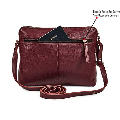 Leather Crossbody Bags for Women Small Soft Genuine Pebbled Sling Shoulder Handbag Crossover Purse with Full Adjustable Strap (Burgundy Nappa) - color: Burgundy Nappa