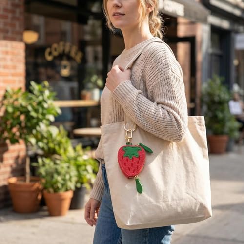 Coin Purse Keychain for Women, Cute Mini Leather Bag Charm & Coin Pouch, Small Fruit Wallet Keychain with Zipper - color: Apple