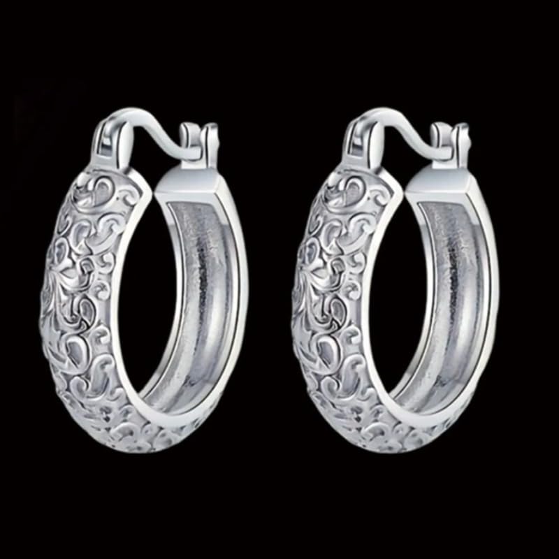 Vintage Bohemia Vine Handmade Pattern Hoop Earrings for Women Daily Banquet Party Earrings Jewelry Gift - color: silver