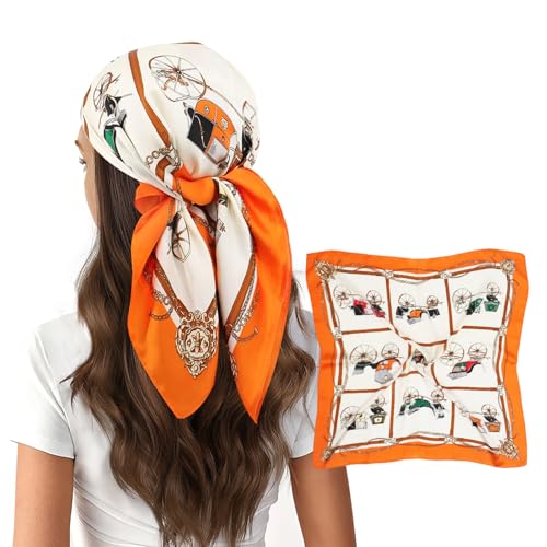 vimate Head Scarf for Women Hair 27'' Square Satin Silk Feeling Bnadana Neck Scarf Handbag Accessories Etc - color: D101#.2 Pack-horse and Carriage