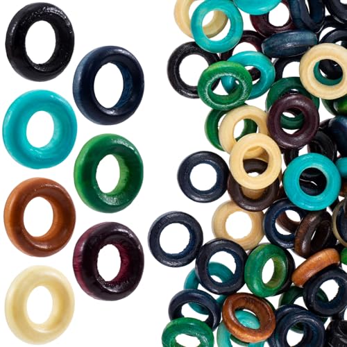 Pndeyo 100pcs Wooden Flat Spacer Beads, Large Hole Natural Wood Hair Beads for Crafts, Colorful Wooden Spacer for Necklace Bracelet DIY Craft Handmade Decor - color: 7 Colors-100pcs