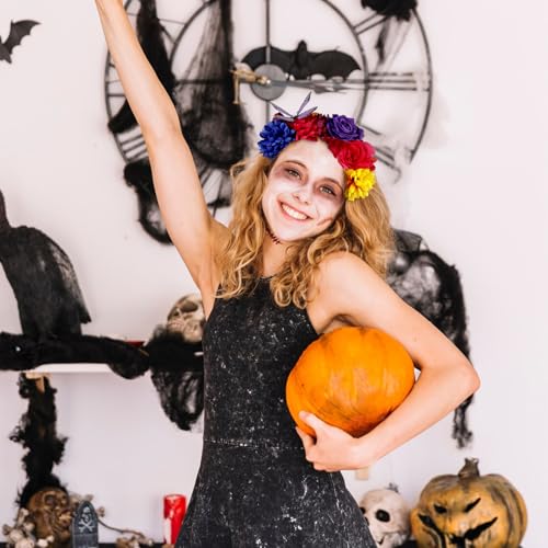 Flower Crown Day of the Dead Headpiece Mexican Flower Butterfly Halloween Headbands Flower Crown for Halloween Party - color: Multicolor-1