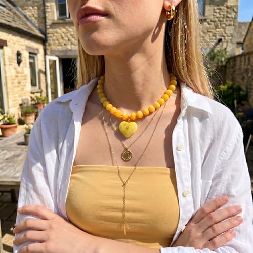 Elegance 11 designs Chunky Heart Necklace for Women, Colorful Acrylic Beaded Statement Puff Heart Necklace, Cute Boho Y2K Choker Necklace for Gift Jewelry - color: Yellow