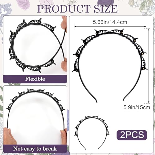 2 Pcs Headband with Clips, 90s Butterfly Hair Clips Headband with Teeth for Women, Braided Weave Bangs Non-Slip Clip Headbands Hair Accessories for DIY Styling Decoration- Black - color: 2 Pcs Black